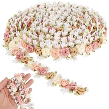 Imagem de Acabamento de borda de renda floral de 3 metros, acabamento de renda bordado floral 3D, aplique de contas de pérola rosa com fita multicolorida, suprimentos de artesanato de decoração DIY para roupas