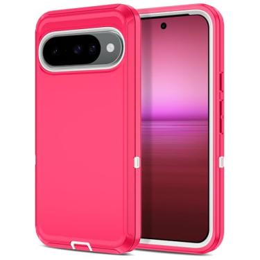 Imagem de I-HONVA Capa para Google Pixel 10/Pixel 10 Pro, à prova de choque, poeira, queda, 3 camadas, proteção total [sem protetor de tela] Capa resistente e resistente para Pixel 10/10 Pro, rosa/branco