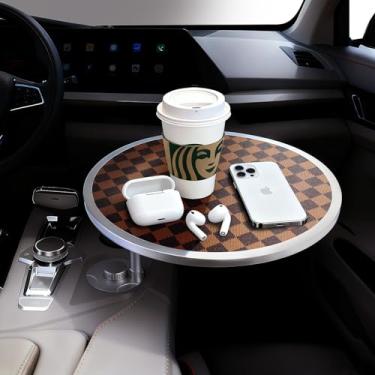 Imagem de Bandeja de carro e mesa de carro para laptop com 2 suportes e almofada antiderrapante, suporte de copo giratório de 360° para trabalhar e comer compatível com Tesla Model 3/Y/S, Ford F150/Explorer