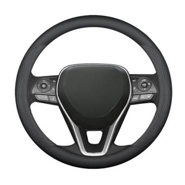 Imagem de Capa de volante para Toyota Camry Rav4 Corolla Highlander Sienna CHR Avalon FJ Land Cruiser Yaris SE XSE LE Hybrid XLE TRD Cross Limited Platinum Tacoma acessórios (couro preto 36,5-38,1 cm)