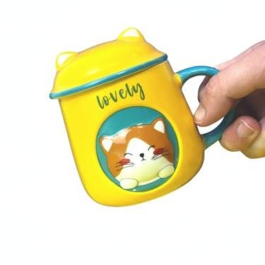 Imagem de Caneca 3D Amarelo em Porcelana com Tampa e Colher – Presentes Criativos