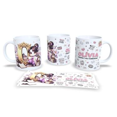Imagem de Caneca Personalizada Anime Kawaii, Porcelana Branca, Design Amanda Dorama, Decorada com Ilustração Chibi e Padrões Fofos (o)