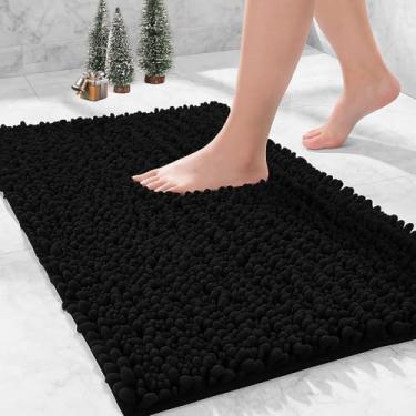 Imagem de Ruggnovea Tapete de banheiro pequeno, 50 x 81 cm, antiderrapante, absorvente para pia e chuveiro, tapete de banheiro espesso lavável tapete de banheiro ultra macio para banheira, preto