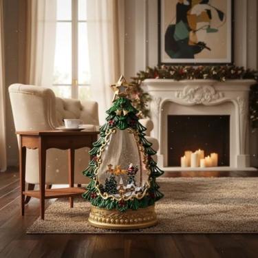 Imagem de Luminária Enfeite Natalino Musical Decorativa de Natal de Luxo em Forma de Árvore – Globo de Neve com Papai Noel e Iluminação LED Decoração Natalina (PAPAI NOEL RENNA)