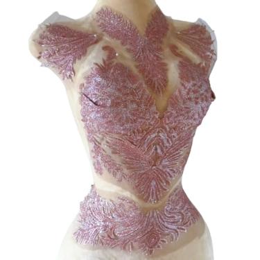 Imagem de Apliques adesivos para pescoço ombro peito cintura parte decorativa para costurar à noite vestido de casamento roupas vestido baile festa dança estado costura, pequenos grânulos colados (rosa)