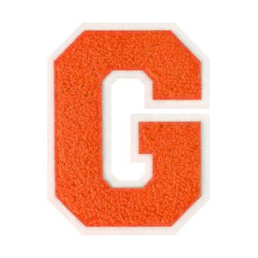 Imagem de 1 peça de patch de letra de chenille laranja de 11,4 cm com borda branca – Remendos do alfabeto para roupas, jaquetas, mochilas, chapéus para decoração personalizada, nome personalizado e artesanato
