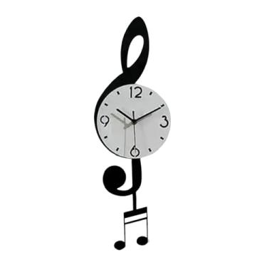 Imagem de KiBcsLic Relógio de parede com notas musicais, movimento silencioso e fácil leitura, com pêndulo. Ideal para banheiro, cozinha, quarto infantil e outros, Branco