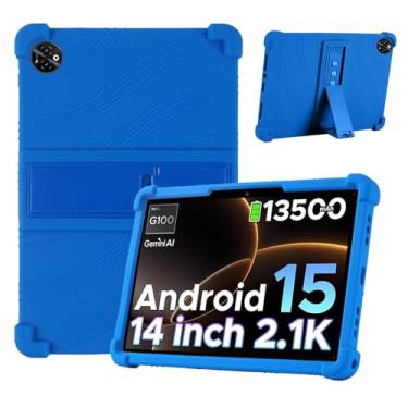 Imagem de Capa para DOOGEE Tab E3+, capa para tablet KONXISA com material de silicone premium, função de suporte dobrável, capa para tablet à prova de choque e proteção total, capas protetoras, azul