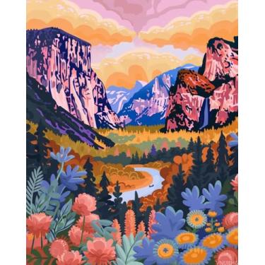 Imagem de VNUIEHG Kit de pintura por números Yosemite Valley para adultos, pintura estética moderna por número em tela, kits de pintura a óleo digital de arte abstrata adequados para decoração de parede de casa