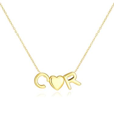 Imagem de adoyi Colares com inicial para mulheres, banhado a ouro 14 quilates, com letras de bolhas, colar delicado coração A-Z, colar com pingente de inicial, presentes de aniversário para mulheres, joias, 14
