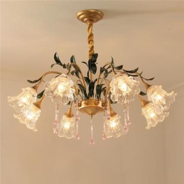 Imagem de Lustre Pastoral Francês Americano Floral Criativo para Sala de Estar, Restaurante, Quarto, Villa, Café, Loja de Roupas, Casa, Luminária Pendente LED Decorativa (KA 8 Lâmpadas)