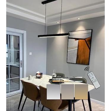 Imagem de Luminária pendente LED moderna, dimerizável, com controle remoto, design linear, ideal para mesa de jantar, ilha de cozinha, sala de jantar e escritório (preta, 80 cm de comprimento).