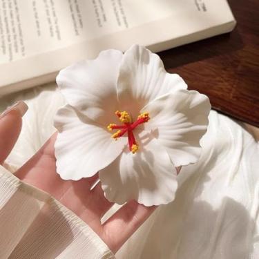 Imagem de Grampos de cabelo brancos realistas com flores tropicais, estilo férias tropicais, grampos de cabelo laterais para casamento, festa de verão, presente de dia das mães, elegante, acessórios de cabelo