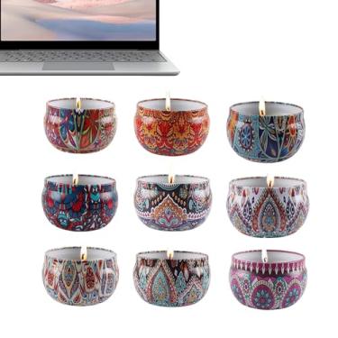 Imagem de Velas para mulheres, conjunto de velas para presente | Conjunto de 9 deliciosas velas de soja com aromas,Velas portáteis com potes com tampa para trabalhar, ler, ioga, tomar banho, namorar, Hoghaki