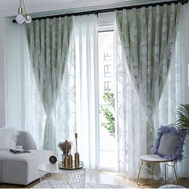 Imagem de Cortina blackout, painel de tule branco transparente, prega de lápis de camada dupla, renda de voile macio, painéis sólidos, cortinas forradas com isolamento térmico, para sala de estar e quarto de
