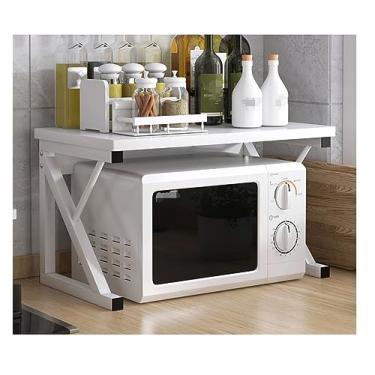 Imagem de HHHJQFAAT Suporte de microondas de 2 níveis para forno de microondas placa de aço suporte de micro-ondas rack de cozinha rack de tempero rack de armazenamento para impressora (branco 54 * 33 * 35 cm)