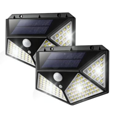 Imagem de Kit com 2 Unidades Luminária Solar de Parede, 100 LEDs, Sensor de Movimento, A Prova D'água, Luz Branco Frio, Luz de Jardim