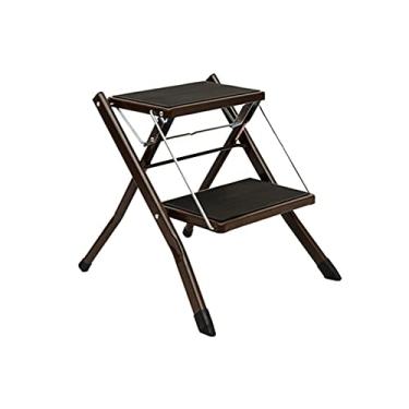 Imagem de Escadas dobráveis com 2 degraus, escada dobrável pequena escada de metal com pedal de vedação de grão cruzado de plástico, escadas resistentes para uso doméstico escada resistente (cor: Escada B