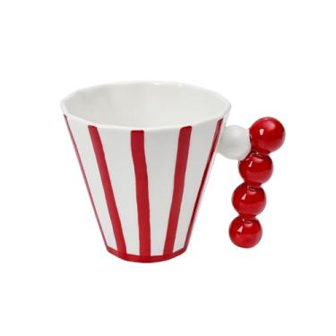 Imagem de Koythin Caneca de café de cerâmica listrada pintada à mão, caneca de café listrada elegante com alça de pérola, perfeita para café, chá e chocolate quente, presentes para mulheres, seguro para