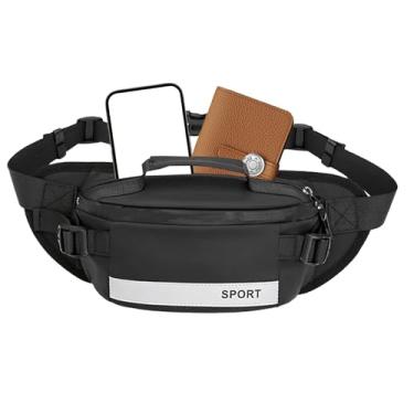 Imagem de Pochete masculina – bolsa de cintura refletiva – pochete refletiva de nylon para viagens, viagens ao ar livre, férias e esportes, Preto, Refer to description, Unissex