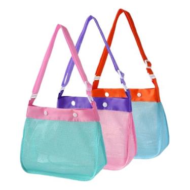 Imagem de Bolsa de praia de malha, bolsa de praia à prova d'água, bolsa de colecionar conchas, respirável, brinquedo de areia para crianças, com botões para acampamento, passeios, aniversário, meninas, férias