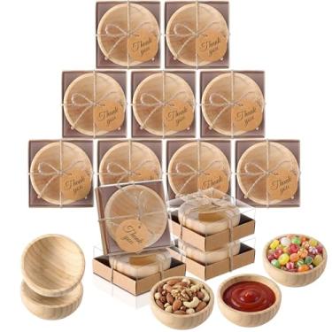 Imagem de Honeydak 10 conjuntos de tigelas redondas de madeira para imersão, 7 cm, pequeno prato de madeira, tempero, molho de soja, com caixa de cartão, para lembrancinha de casamento, aniversário, chá de