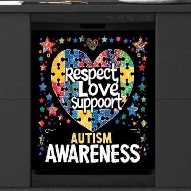 Imagem de Capa de ímã de lava-louças, capa magnética para decoração de lava-louças com palavra de autismo, capa magnética para porta de lava-louças, decalque para cozinha, eletrodomésticos, 58 x 66 cm