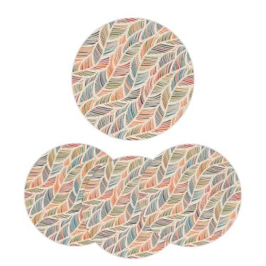 Imagem de Jogo americano redondo trançado de 38 cm, conjunto de 4 linhas laváveis, listras, colorido, círculo, jogo americano de tecido redondo resistente ao calor para cozinha, mesa de jantar, festa de