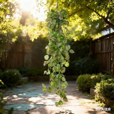 Imagem de 1,1 m simulação de folhas artificiais para pendurar na parede, planta verde, hera, jardim, sala de estar, decoração de parede (folhas de maçã silvestre de coração vermelho)