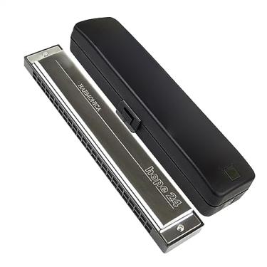 Imagem de Gaita Tremolo prata 24 furos palhetas de latão capa de aço inoxidável pente ABS instrumentos de harpa (cor: chave A)