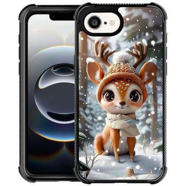 Imagem de XUANWENPA Capa para iPhone 16E, o design preto é brilhante, antiqueda e à prova de poeira, veado céu nevado de Natal.