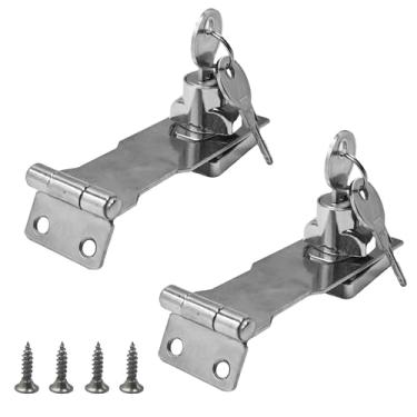 Imagem de PDETVEO 2 peças, puxador de torção de 10 cm, trava de bloqueio com chave de aço inoxidável com chaves para segurança de porta pequena de armário (prata)