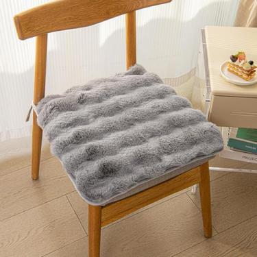 Imagem de Almofada quadrada de pele sintética, almofada de cadeira de lã de coelho sintético, almofadas de pelúcia grossas de inverno para cadeiras de jantar, sofá preguiçoso confortável e chão de escritório