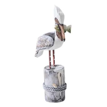 Imagem de BLWOTMOR Estátua de Pássaro para Praia, Enfeite de Mesa, Decoração de Pássaro, Escultura de Tronco de Madeira para Banheiro, Escritório Ou Sala de Estar, Amarelo Retrô, Tamanho real