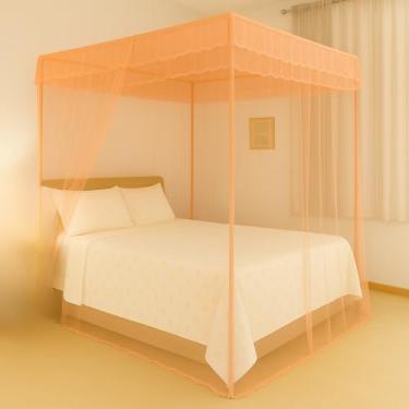 Imagem de Mosquiteiro Palácio Volta ao Mundo para Cama Casal – Sem Estrutura, Estilo Romântico, Renda Importada, Proteção Anti-Mosquito(salmão)