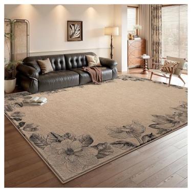 Imagem de SPXMQSS Tapetes florais laváveis, tapete vintage para sala de estar, antiderrapante, pilha baixa, não cai, fácil de limpar para sala de estar, quarto, sala de jantar, escritório em casa - bege preto G