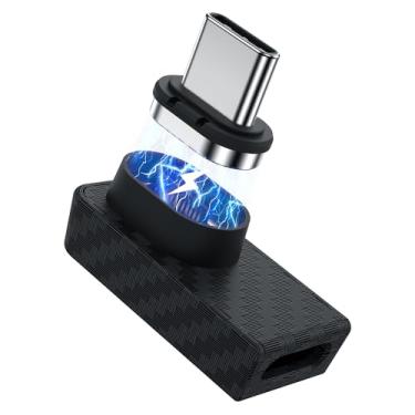 Imagem de Magtame Adaptador USB C magnético de 90 graus 240W de fibra de carbono, adaptador USB C de ângulo reto de 24 pinos, carregamento rápido de 40 Gbps e vídeo 4K, porta de proteção para iPhone 17/16