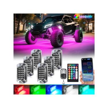 Imagem de Kit de luzes LED RGB de ângulo total de 6 unidades com controle remoto APP/RF, luzes externas neon brilhantes multizonas, multizonas, à prova d'água, 12 V, para caminhões, Jeep UTV, ATV, carrinho de