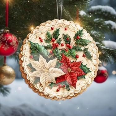 Imagem de Enfeites de Natal, flores de cristal, enfeites de árvore de Natal feitos à mão, decoração de carro e casa - presentes de Natal, decoração de artesanato em acrílico, ideias de troca de presentes para