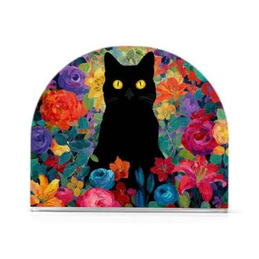 Imagem de Porta-guardanapos de acrílico para mesa cozinha festa restaurante em forma de U dispensador de guardanapos vertical organizador gatos rosa lírio flores coloridas