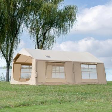 Imagem de Barracas infláveis Oxford para acampamento, barracas de glamping para 10 pessoas com macaco de fogão, bomba manual, claraboias e dossel, impermeável para uso em 4 estações para acampamento e