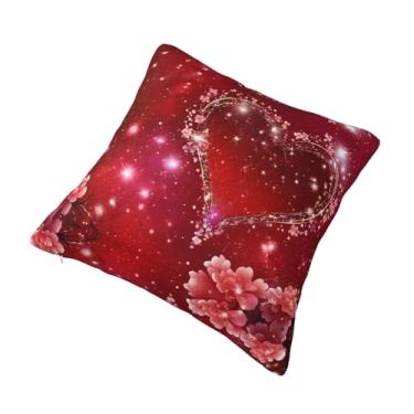 Imagem de Almofada quadrada decorativa com estampa de coração romântico, design reversível, zíper oculto, poliéster macio para sofá, cama e carro - Hipoalergênico 41 x 40 cm