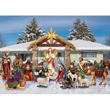 Imagem de Geelin 15 peças de estacas grandes de letreiro de presépio de metal Natal Jesus fé religiosa estacas de jardim coloridas à prova d'água natal ao ar livre decoração de quintal com estaca para gramados