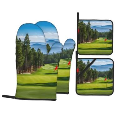 Imagem de Conjunto de luvas de cozinha com suporte de tampa, luvas de forno resistentes ao calor para lidar com panelas quentes, grelhar, churrascos, kit de 4 peças.