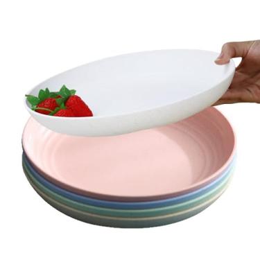 Imagem de GZTFPQ Pratos de plástico leve, inquebrável, conjunto de pratos de plástico reutilizáveis, conjunto de 5 pratos resistentes e inquebráveis para tigelas de massa, ramen, resistente a quedas, livre de