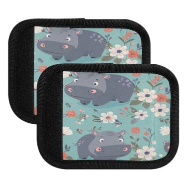 Imagem de Qilmy Bonito hipopótamo bebê bagagem alça envoltório pacote 2 identificadores de bagagem etiqueta pega conforto pega capa para carrinho mala mala avião acessórios de viagem 1259