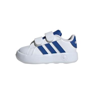 Imagem de adidas Tênis infantil unissex Grand Court 2.0, Branco/Team Royal Blue/Preto, 22
