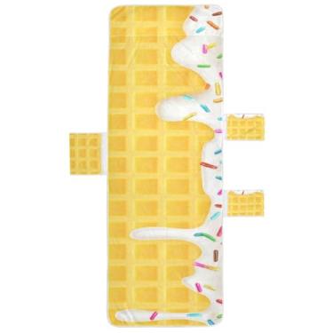 Imagem de STAYTOP Capa de toalha de espreguiçadeira macia de 215,9 cm x 76,2 cm, capas de cadeira de praia com bolsos para jardim ao ar livre, pátio, pátio, banhos de sol, gramado, sorvete amarelo