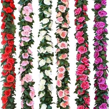 Imagem de Kit de Flores Artificiais com Corrente de Rosas 240cm para Decoração de Casamento, Festa, Arranjos e Casa(3,Branco)