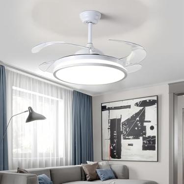 Imagem de entiladores de Teto com Luz Tricolor, Ventilador de Teto com Lâmpada Pás Transparente Acrílico Retrátil 4 e Controle Remoto Diâmetro 1050mm Frequência 50-60hz, 85-265V